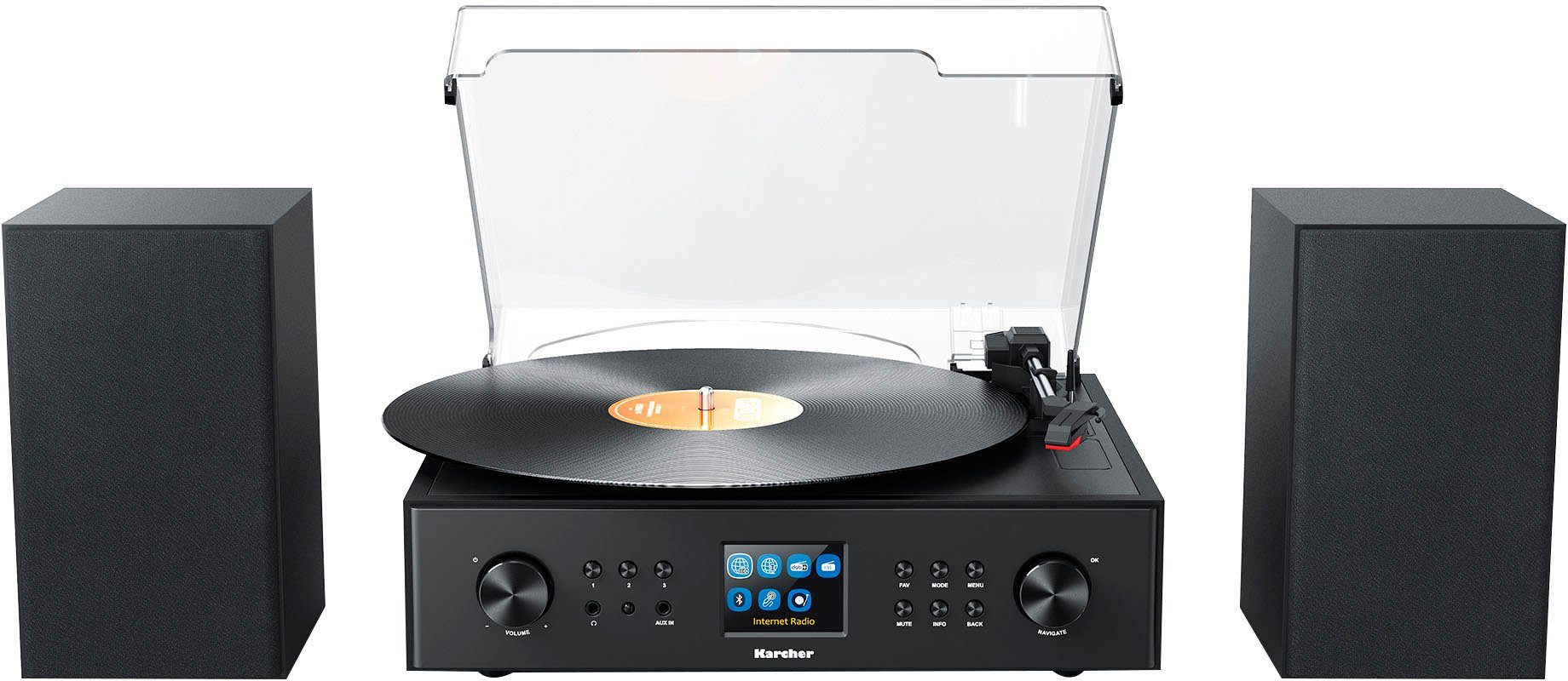 Karcher MC 8000DI Stereoanlage (Digitalradio (DAB), Internetradio, UKW mit RDS, 20 W, Schallplattenspieler, Bluetooth, Stereo Lautsprecher, DAB+, Radio)