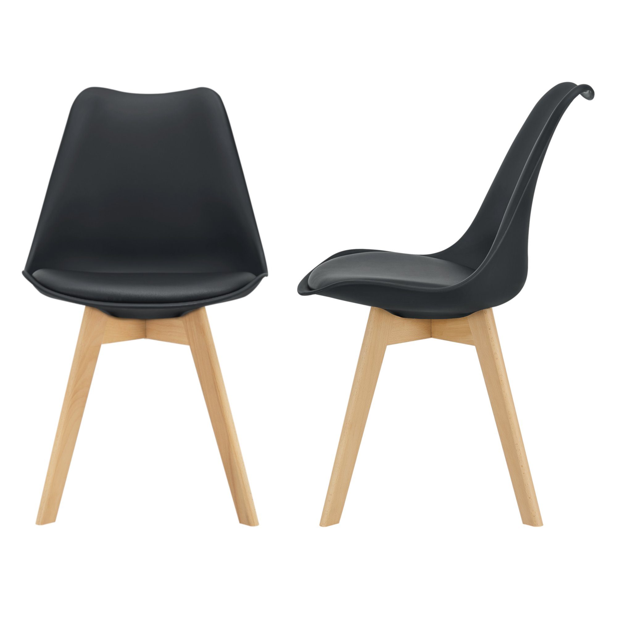 en.casa Esszimmerstuhl (Set, 2 St), »Fläten« Set Küchenstühle aus Kunstleder gepolstert Schwarz