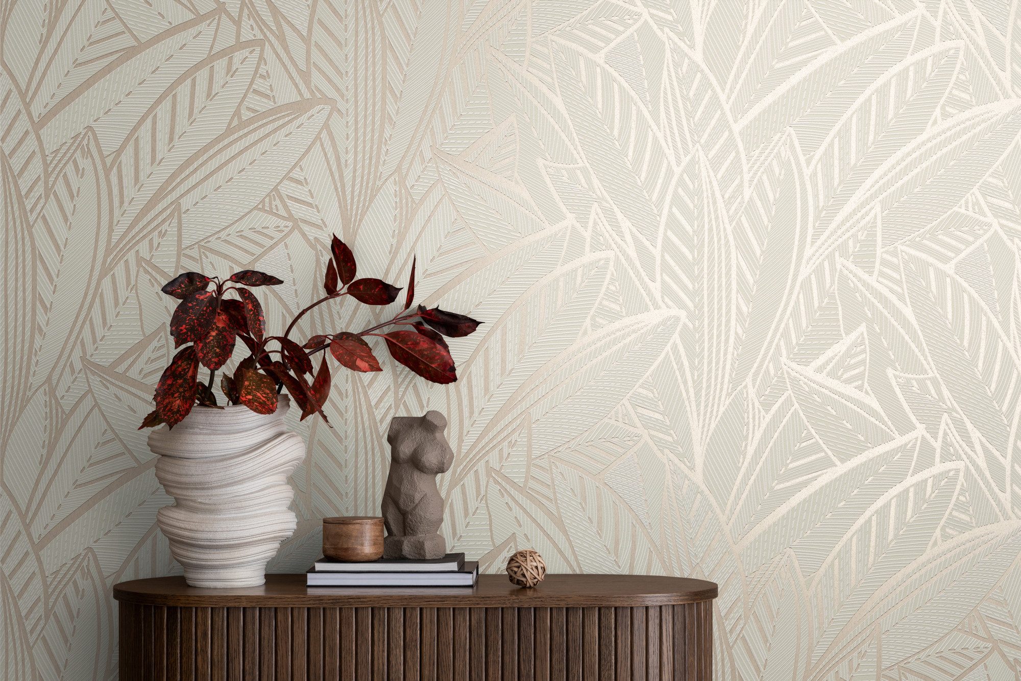 A.S. Création Vliestapete French Affair Blätter-Tapete Mustertapete Floral Blattmuster, strukturiert, leicht glänzend, (1 St), Vliestapete Blatt-Motiv für Schlafzimmer Küche Wohnzimmer Blätter Flur