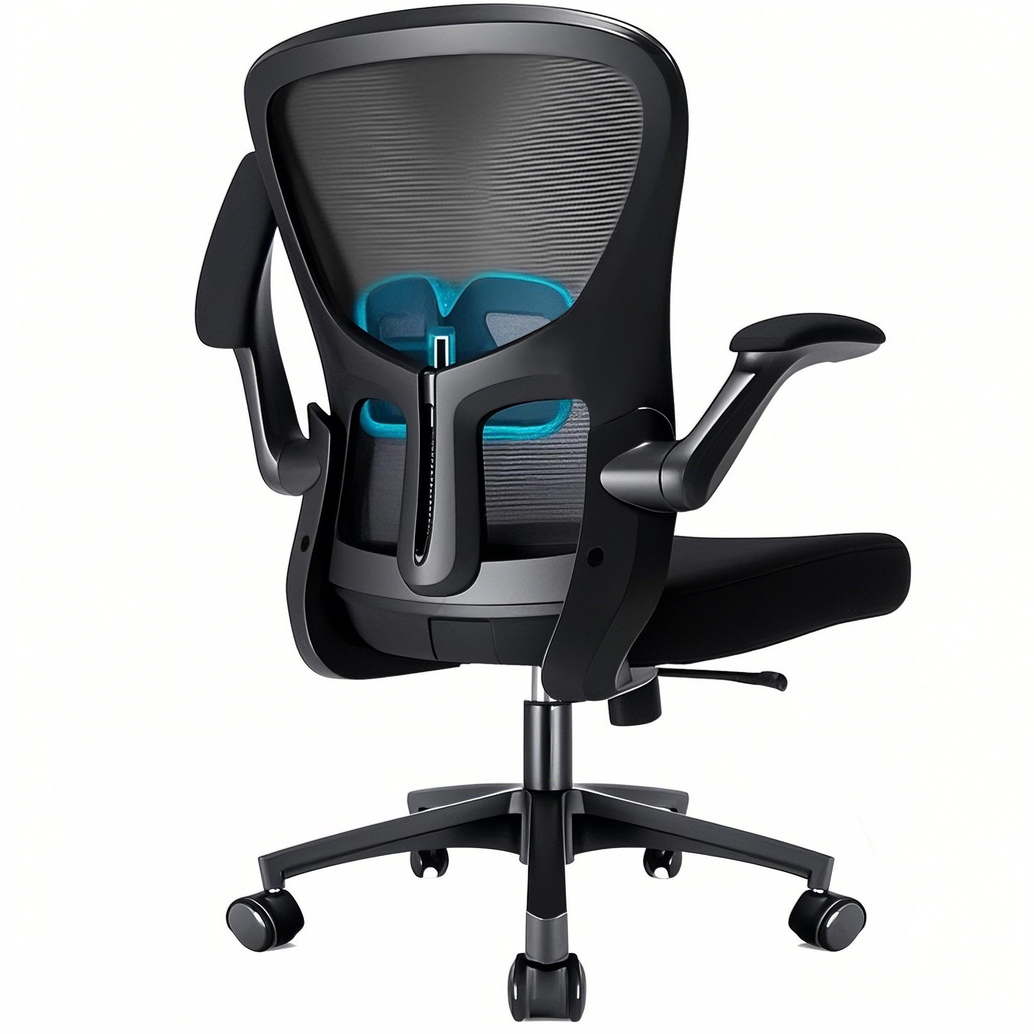 Durrafy Bürostuhl Ergonomischer Bürostuhl,Schreibtischstuhl mit klappbaren Armlehnen (Höhenverstellbarer Drehstuhl mit Wippfunktion bis 130°,Computerstuhl mit verstellbarer Lendenwirbelstütze und leisen Rollen), Chefsessel mit 135 kg Tragfähigkeit