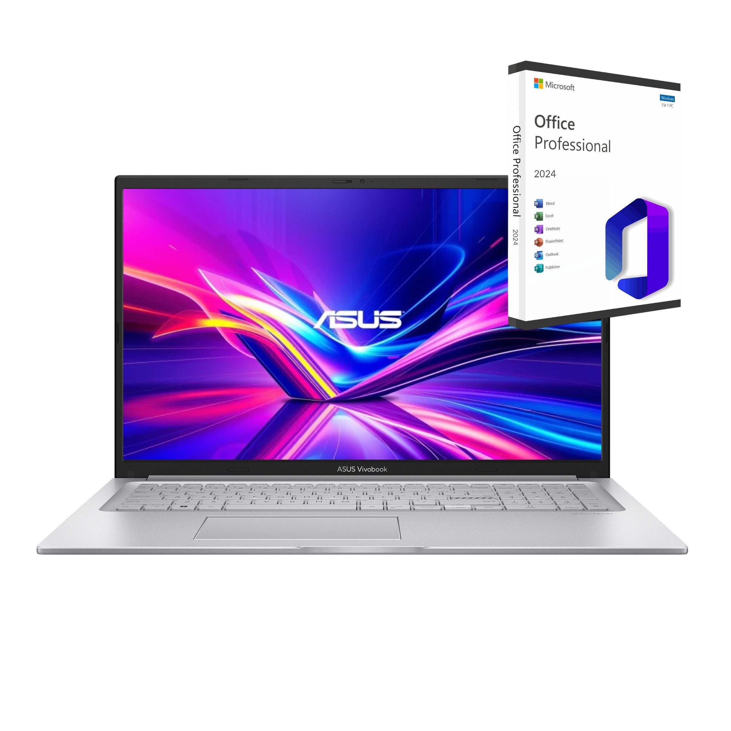 Asus VivoBook X170, Core i5-1335U, Tastaturbeleuchtung Business-Notebook (44 cm/17.3 Zoll, Intel Core i5 1335U, Intel Iris Xe Grafik, 500 GB SSD, Windows 11 Pro, MS Office 2024 Pro Dauerlizenz, beleuchtete Tastatur)