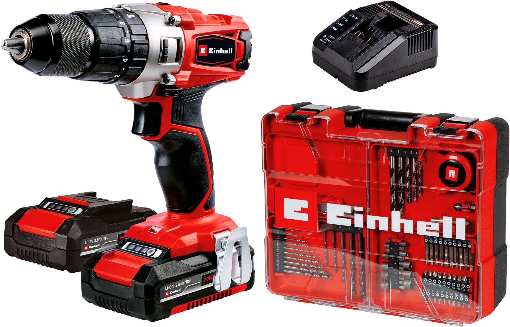 Einhell Akku-Schlagbohrschrauber Power X-Change TE-CD 18/2 Li-i +64, max. 1250 U/min, (Set), inkl. 2 Akkus á 2 Ah, Ladegerät und Aufbewahrungskoffer