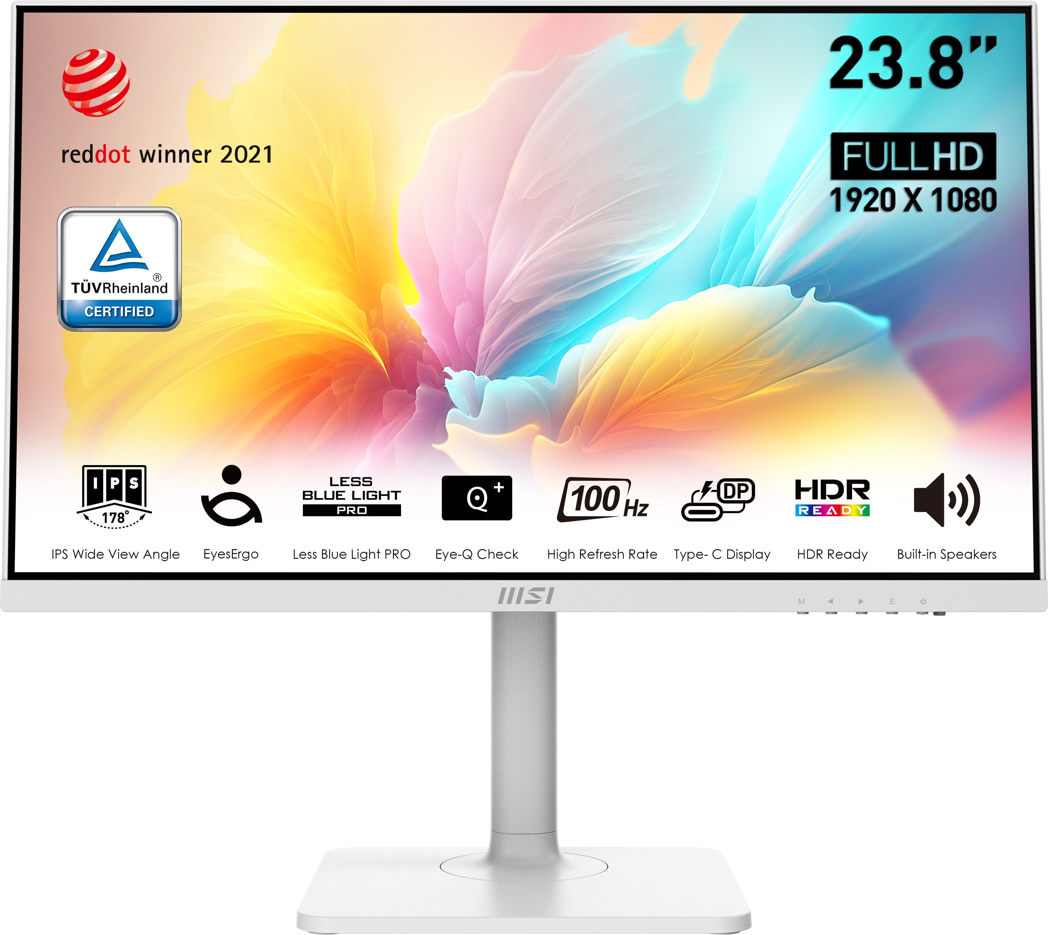 MSI Modern MD2412P LED-Monitor (60 cm/24 ", 1920 x 1080 px, Full HD, 1 ms Reaktionszeit, 100 Hz, IPS, höhenverstellbar, 3 Jahre Herstellergarantie, USB-C)