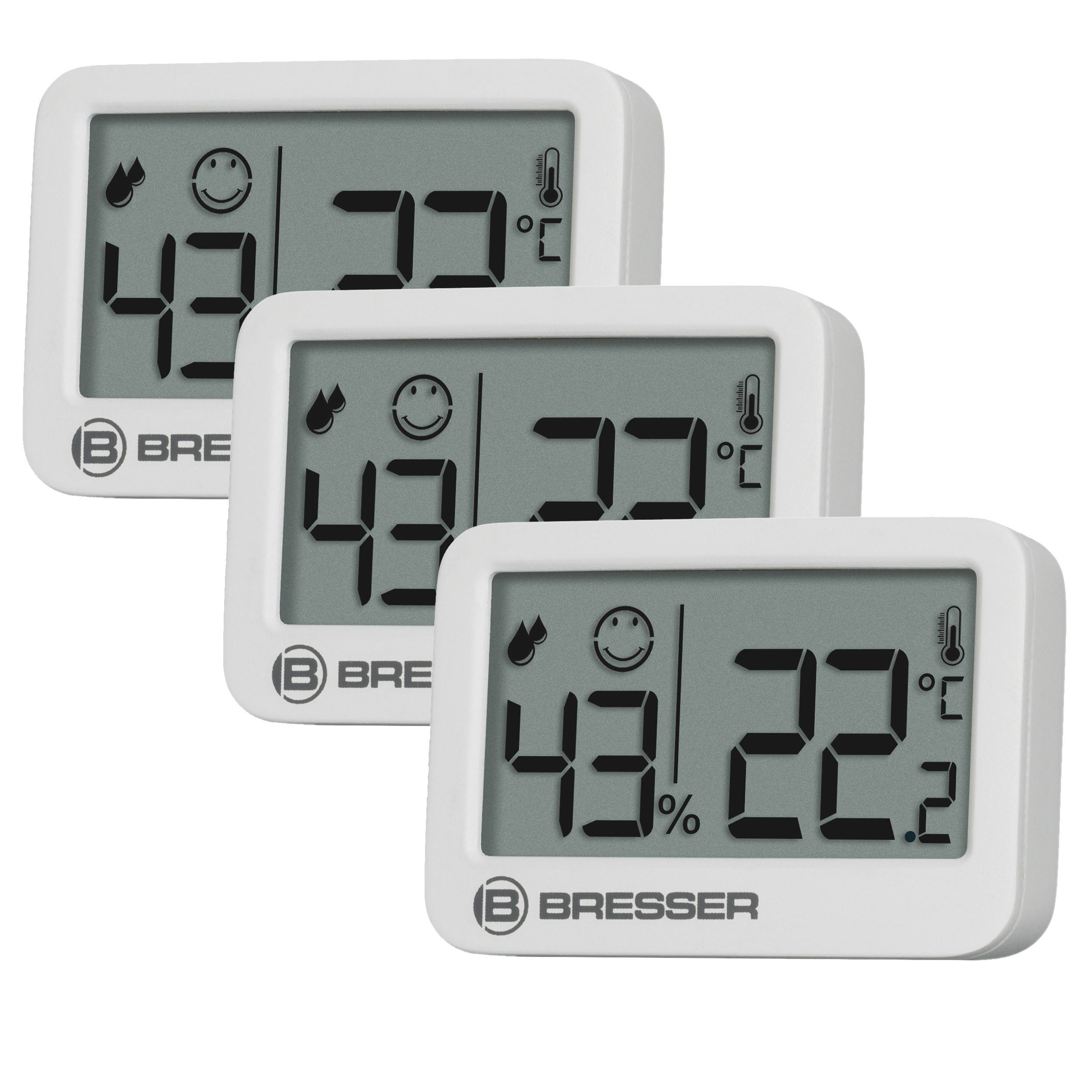 BRESSER Raumthermometer BRESSER Tempy Thermo-Hygrometer 3er-Set