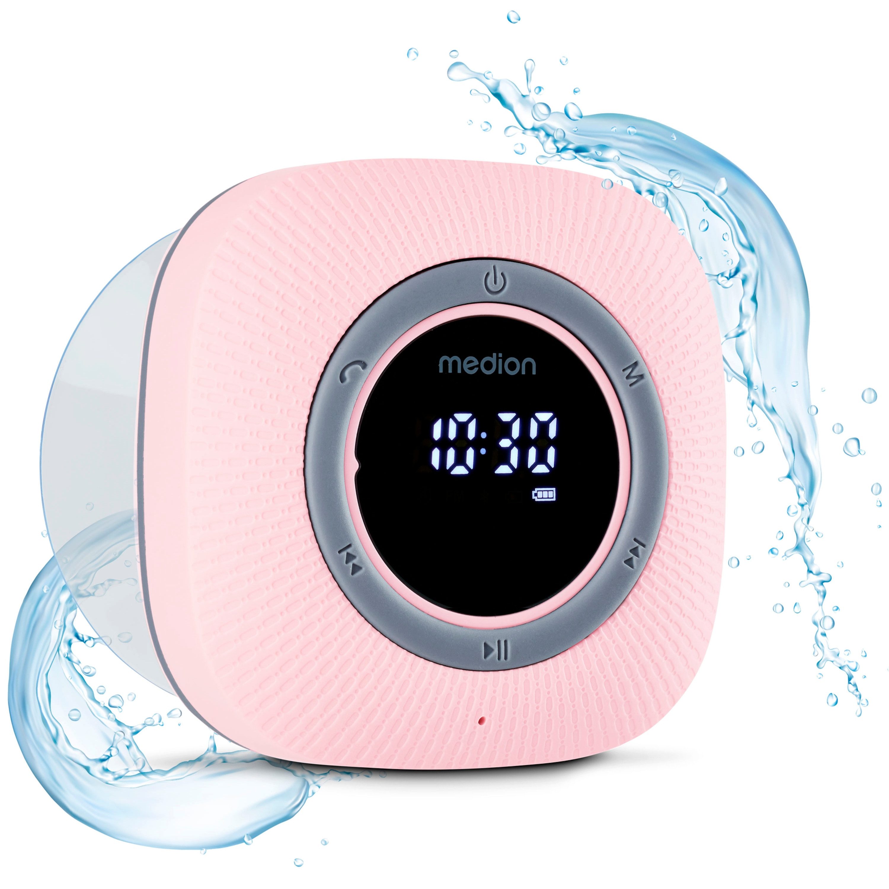 Medion® S66884 (MD 43884) Duschradio mit Bluetooth Radio (MW/UKW, 3 W, Saugnapf, LED-Display, IPX6 Wasserdicht, integrierter Akku, pink)