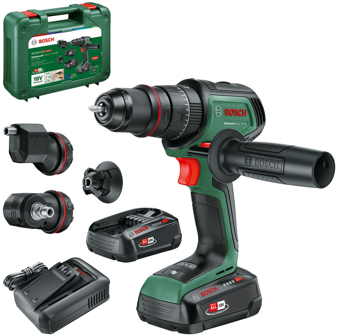 Bosch Home & Garden Akku-Schlagbohrmaschine »AdvancedImpact 18V-80 QuickSnap«, Inkl. 2x Akku 2,5Ah, mit Aufsätze