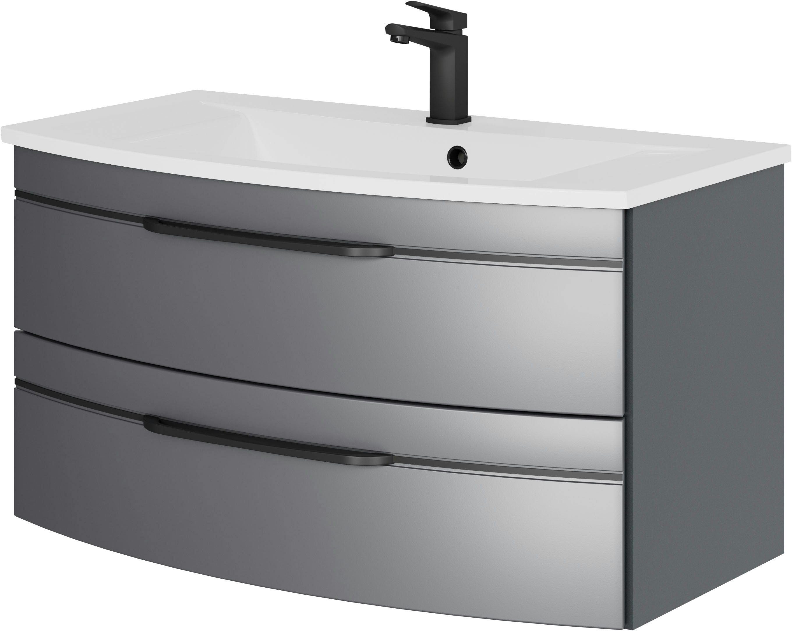 Saphir Waschtisch Serie 7045 Mineralmarmor-Waschtisch und Unterschrank, 91 cm breit, Waschplatz mit 2 Schubladen, Badmöbel Set mit Waschtisch