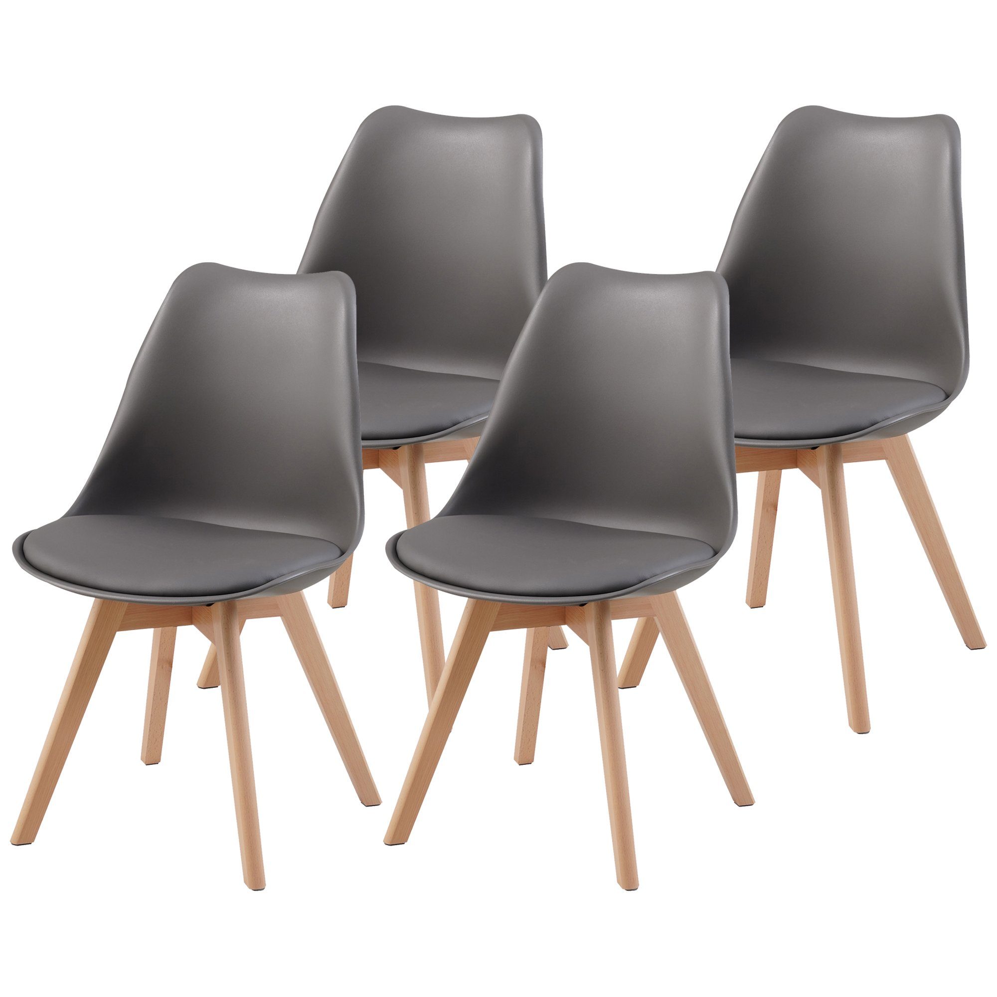 Albatros International Esszimmerstuhl Esszimmerstuhl Küchenstuhl AARHUS Grau 4er Set Beine Massiv Holz Retro (4er Set, Grau Buche), bequemer Schalenstuhl, Skandinavisches Retro-Design, elegant