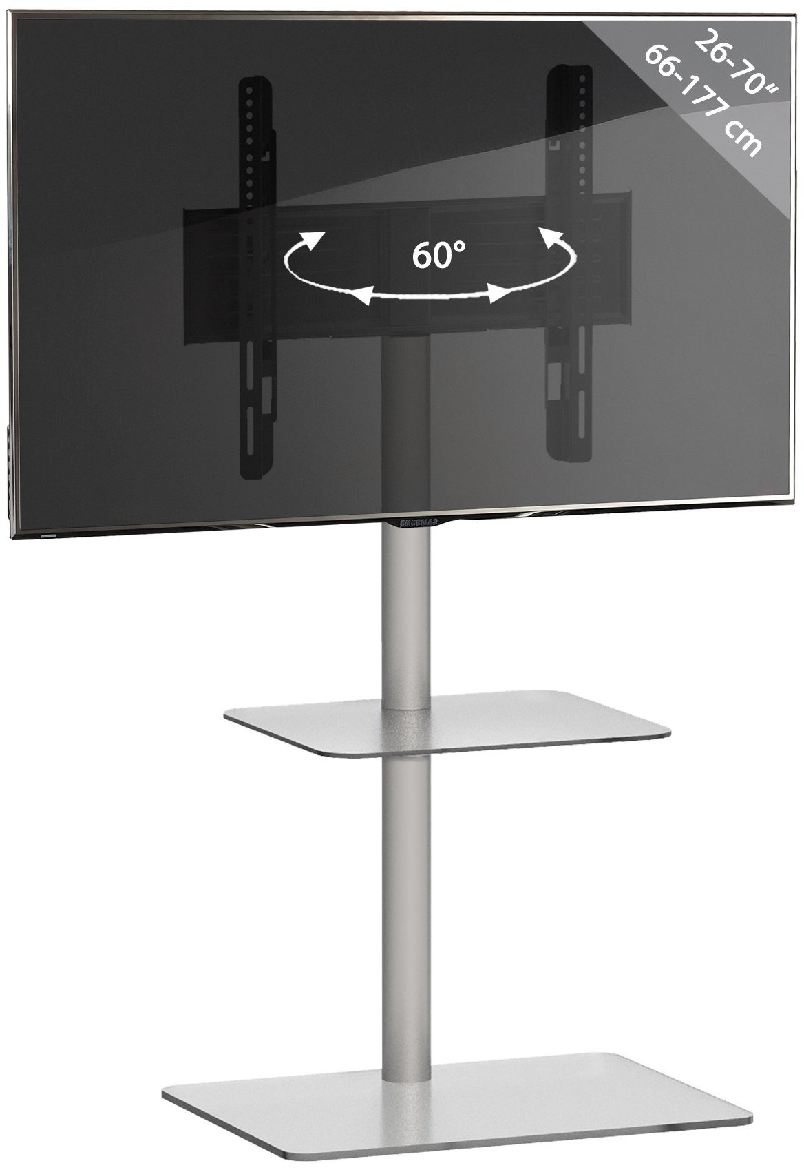 VCM TV-Ständer TV Standfuß Alu Rack Fernseh Glas Alani Fachboden