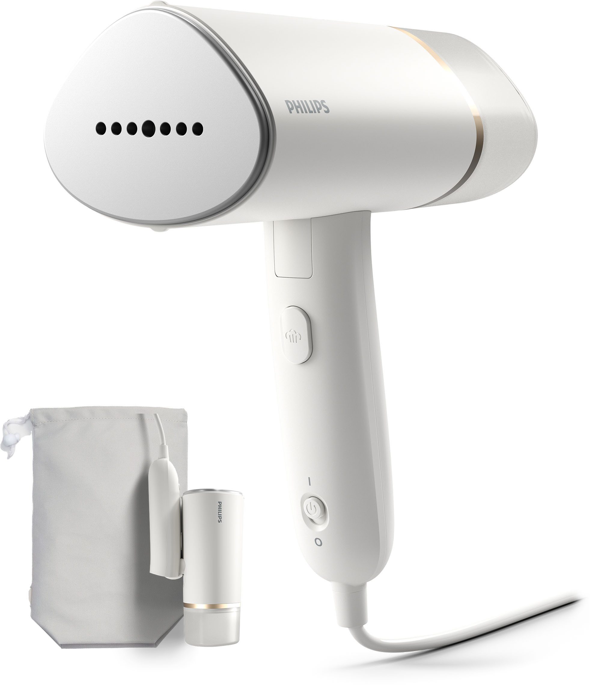 Philips Dampfbürste STH3020/10 "Traveller", 120 ml abnehmbarer Wassertank, Metallplatte, 1000 W, kompakter und einklappbarer Steamer, Aufbewahrungstasche inkl.