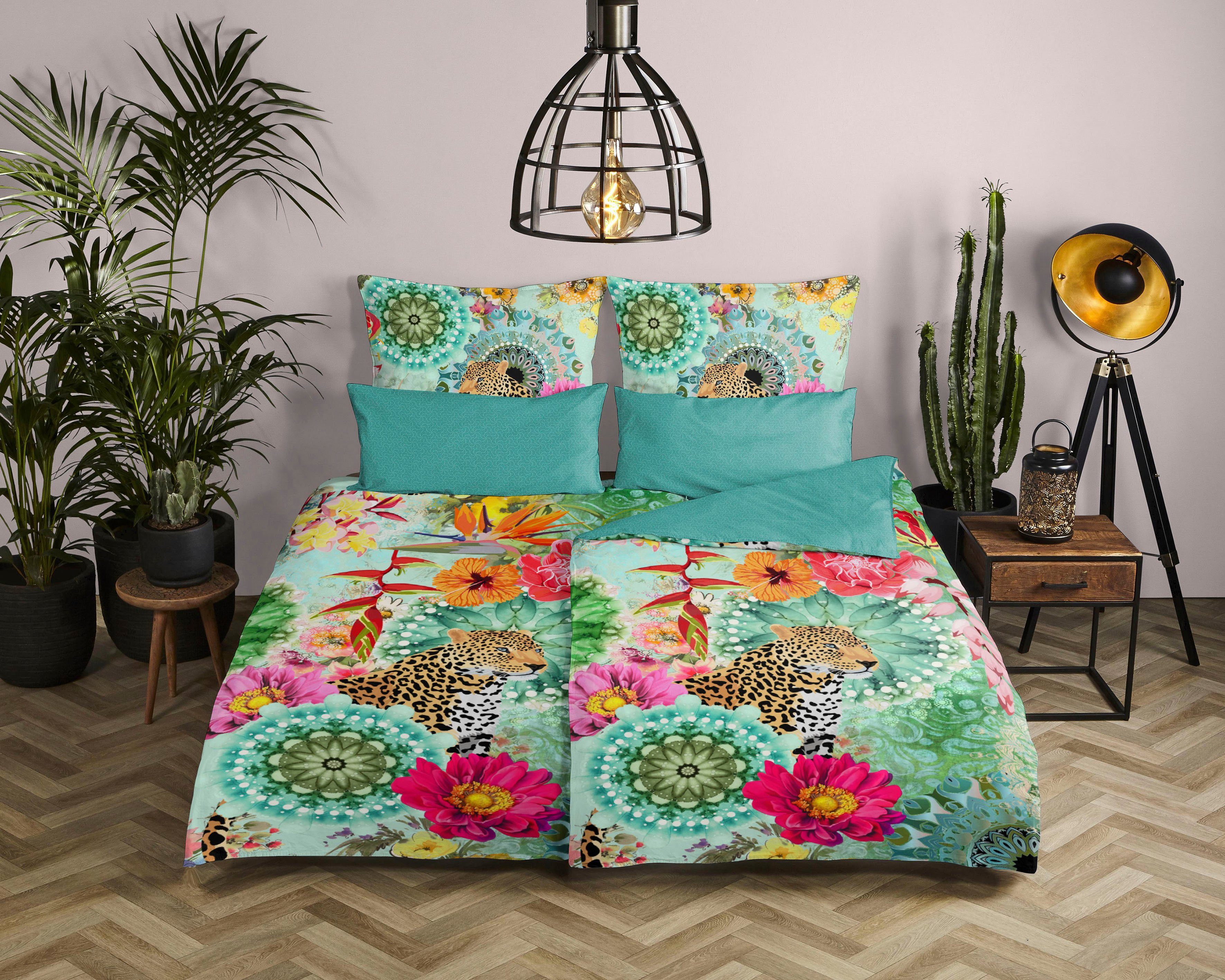 hip Wendebettwäsche Ximena, Satin, 3 teilig, Mako-Satin, 135x200, Reißverschluss, Wendeoptik, Mandala, Bunt, Türkis