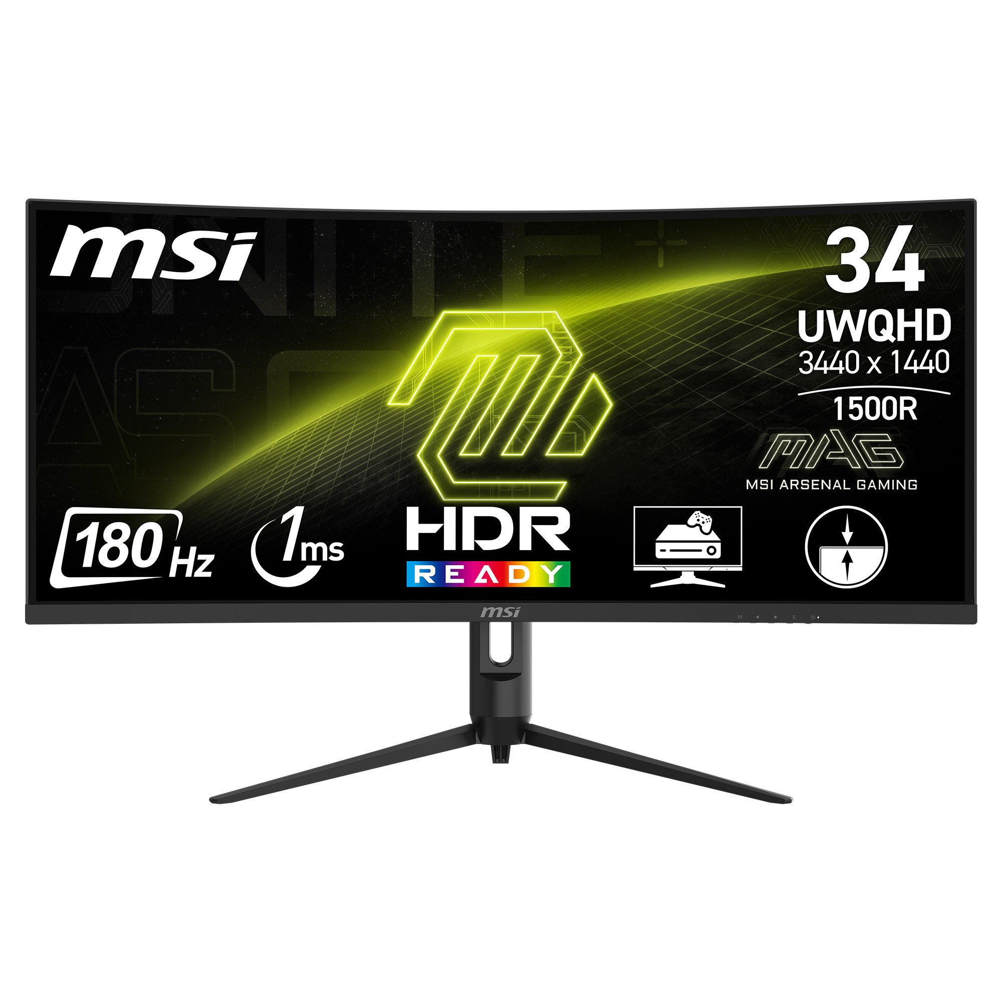 MSI MAG 342CQR E2 Curved-Gaming-Monitor (86 cm/34 ", 3440 x 1440 px, UWQHD, 1 ms Reaktionszeit, 180 Hz, VA LED, 3 Jahre Herstellergarantie, höhenverstellbar)