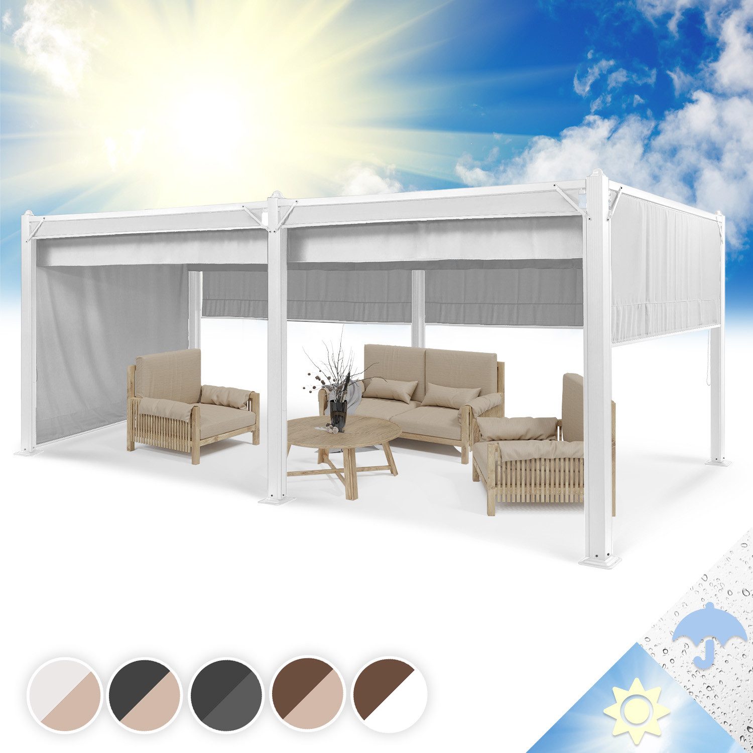 blumfeldt Pavillon Pantheon_Cortina, (Set), Pergola Terrassenüberdachung Grillpavillon Gartenpavillon Sonnenschutz