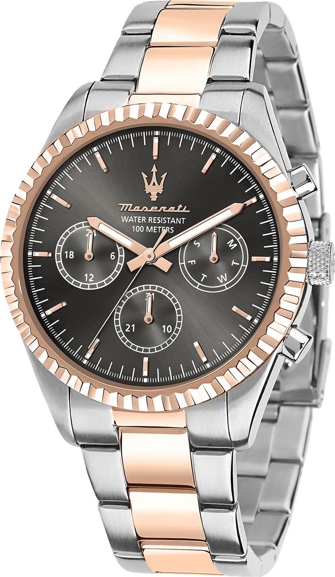 MASERATI Multifunktionsuhr Maserati Herren Multifunktion, (Multifunktionsuhr), Herrenuhr rund, groß (ca. 51,5x43mm) Edelstahlarmband, Made-In Italy