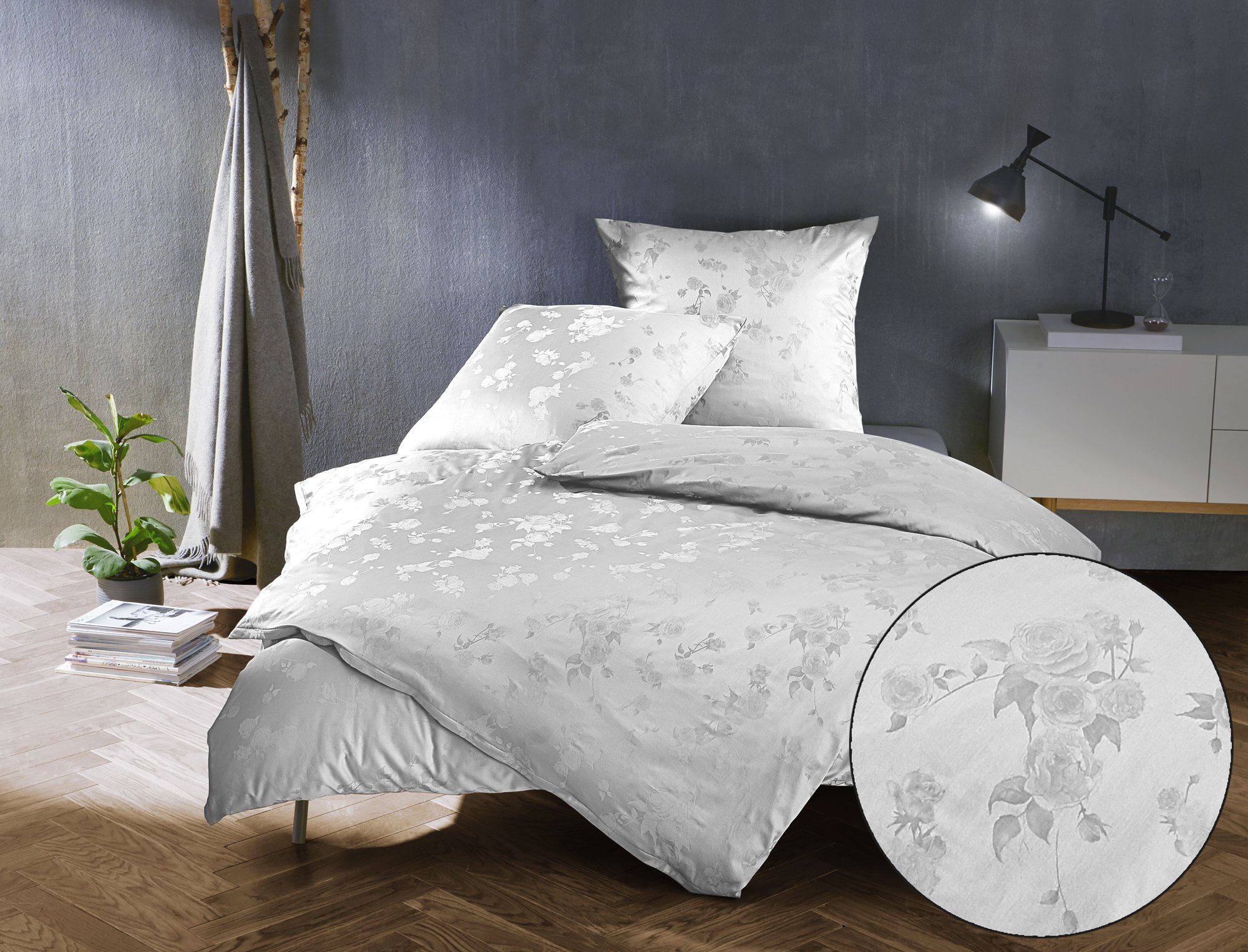 BETTWAESCHE-MIT-STIL Bettwäsche Mako Satin Jacquard Damast Bettwäsche Zoé Rose, Mako-Satin, 2 teilig