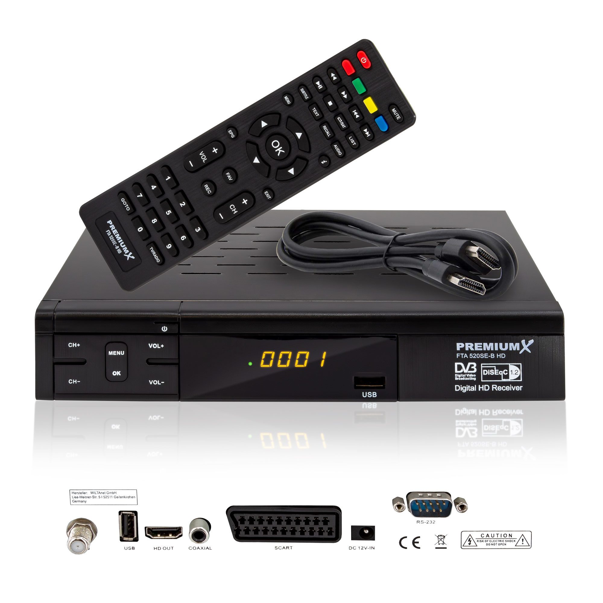 PremiumX 520SE-B FTA Digital Satelliten-Receiver DVB-S2 HDMI SCART USB Full HD SAT-Receiver