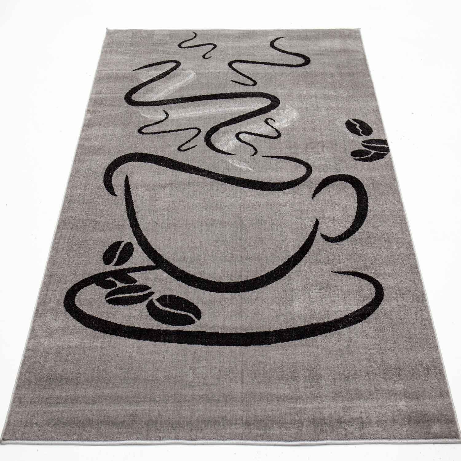 Vimoda Teppich Küchenteppich Grau Trendiger Kaffee Motiv, Rechteckig, Höhe: 5 mm, Küchenteppiche, Cappuccino, Muster Tasse, Esszimmer