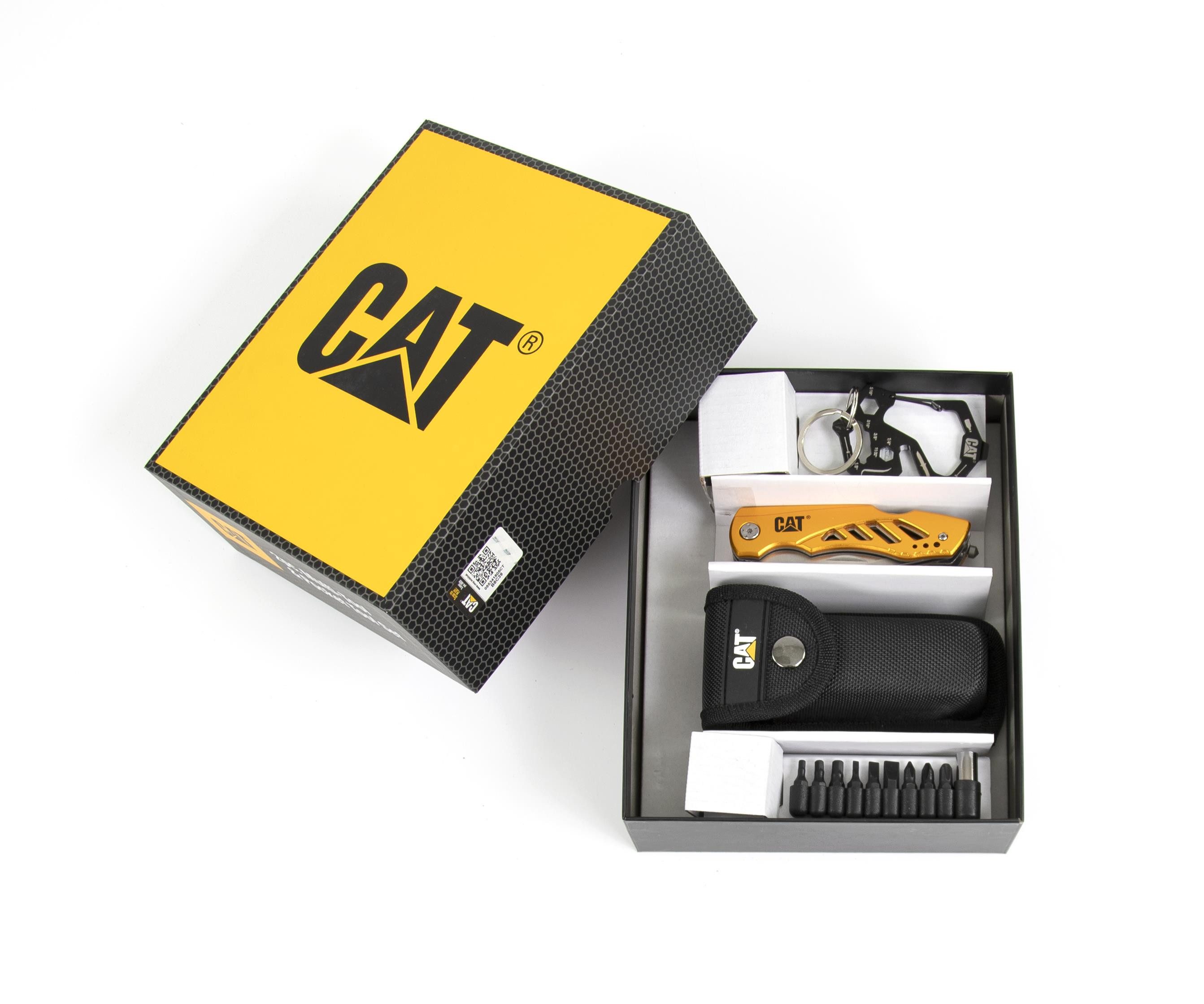 CATERPILLAR Taschenmesser CAT Multitool BOX 2er Set mit 11 in 1 Multitool mit Gürteltasche und, (Set), mit Bit Set und Pocket-Tool, inkl. Aufbewahrungstasche